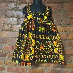 Girls' Black & Yellow Patterned Casual Dress